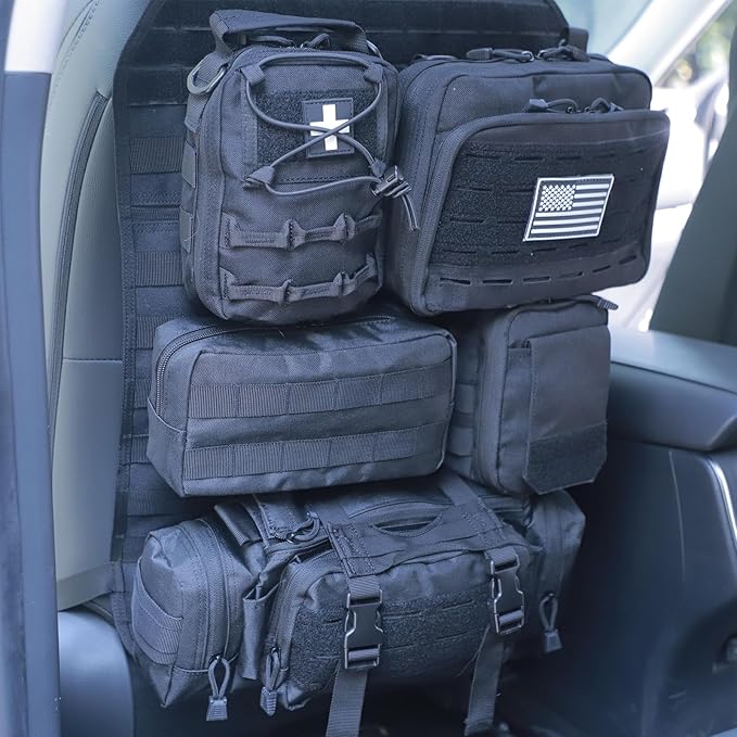 Universal Tactical Seat Back Organizer Vehicle Molle Panel Organizer Storage Bag with 5 Detachable Molle Pouch for All Vehicel Such as Jeep,Truck,SUV, Car, Ford,Chevy etc