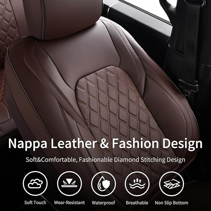 Huidasource Front Seat Covers Fit for Toyota Tacoma 2016-2023 SR SR5 Limited TRD Sport/Pro/Off Road All Cab Front Row, 360° Full-wrap Leather Automotive Car Seat Cushion Cover (Front Pair/Coffee)