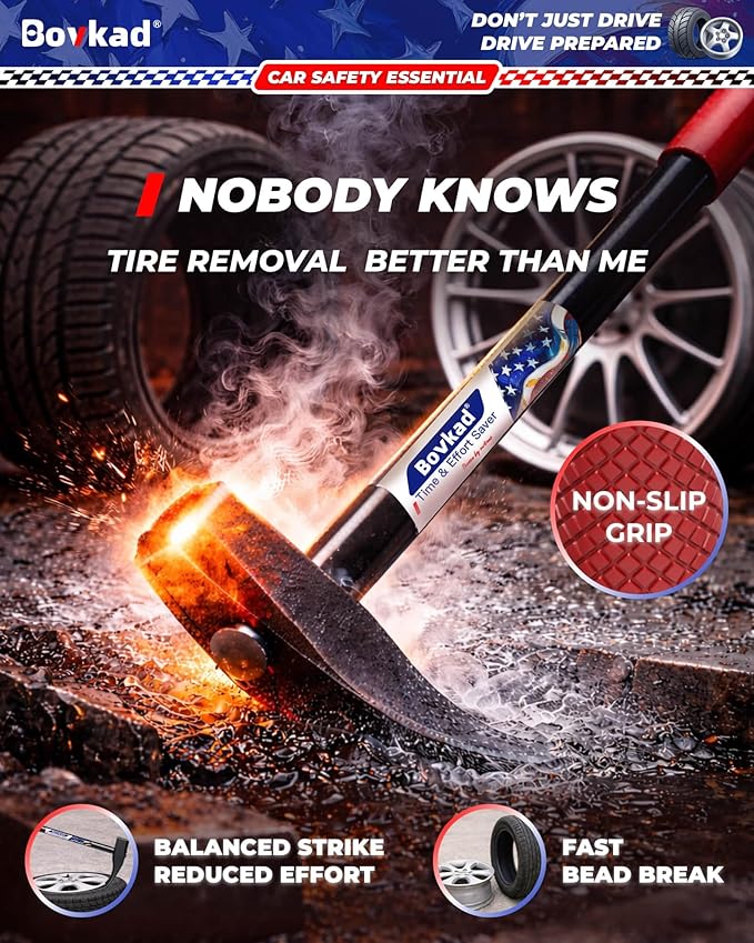 32'' Heavy Duty Tubeless Truck Tire Iron and 32'' Tire Hammer Tire Bead Breaker Tool, Oversized Solid Steel Mount/Demount Tire Spoons Bars, Essential Tire Removal Tool for Car, SUV & Truck