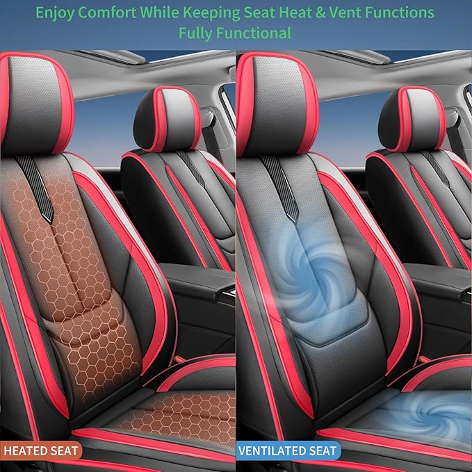 Fit Camry Car Seat Covers for Toyota Camry 2012-2024 2025 2026 -Upgraded Premium Waterproof & Breathable Leather,Airbag Compatible,All-Weather Seat Cushion Protector,Full Set,Black-Red