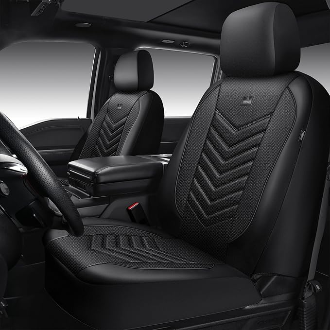 CAR PASS 3D Foam Mesh Leather Car Seat Covers Front Seats, Breathable Two Front Seat Cover for Cars, Comfortable Universal Fit for SUV Truck Sedan Automotive Anti-Slip Airbag Compatible, All Black