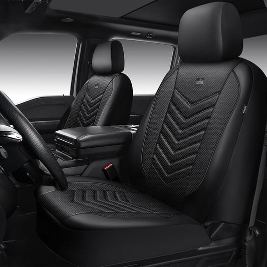 CAR PASS 3D Foam Mesh Leather Car Seat Covers Front Seats, Breathable Two Front Seat Cover for Cars, Comfortable Universal Fit for SUV Truck Sedan Automotive Anti-Slip Airbag Compatible, All Black
