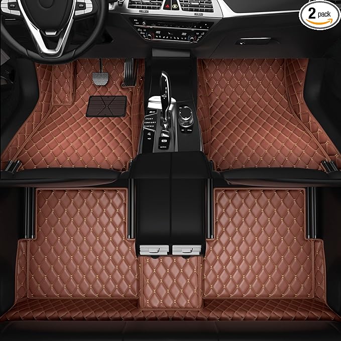 All-Weather car Floor MATS-Suitable for 99% of car Models,Leather car mat, offering Personalized Embroidery and Multiple Color Options,Provide Protection for car Rug (Light Brown)