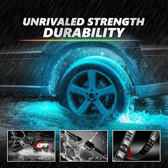 OPT7 Aura Pro Wheel Well Lights Kit with APP & Remote Control, 4pc 24" Waterproof LED Strips, Music Sync, RGB Multi-Color Modes Neon Tire Rim Lights for Car Truck SUV Van