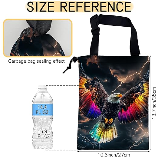 Colorful Bald Eagle Car Trash Bag,Lightning Sky Strap Drawstring Car Garbage Bags,Car Back Seat Organizer with Adjustable Buckle for Car Accessories
