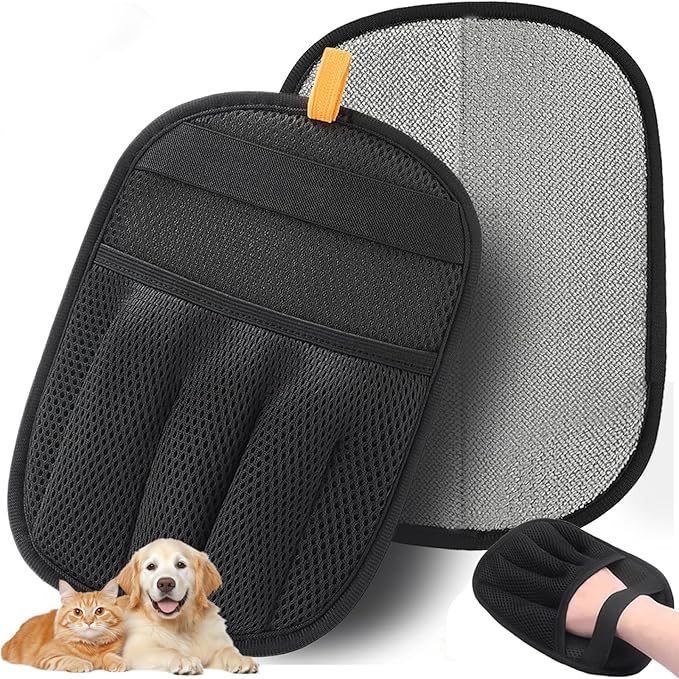 Pet Hair Removal Glove for Dogs & Cats, Upgraded Thickened Electrostatic Pet Hair Remover Glove, Reusable Magic Brush Pet Hair Remover Tool for Couch, Carpet, Car Seat(Black, 1 Glove)