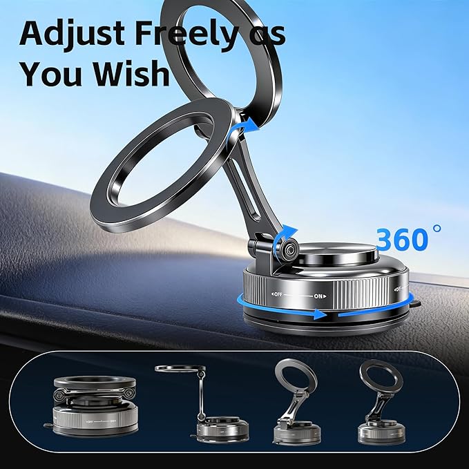 Car Phone Holder [120LBS Strongest Suction 2800gf Magnetic], 360° Adjustable for Magsafe Car Mount, Car Phone Mount for Cars/Gyms/Mirrors/Shower Stalls, Compatible with iPhone and Android Devices (4)