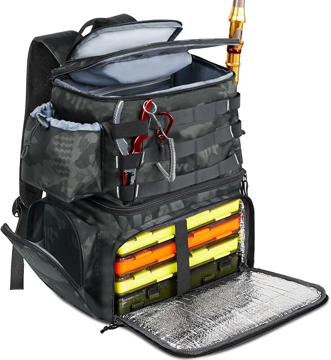 MATEIN Fishing Backpack, Water Resistant Tackle Storage Bag with Rod Holders & Cooler, Fishing Gifts for Men