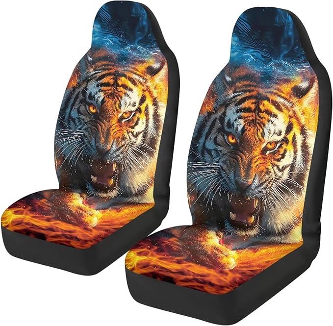 Cool Tiger Car Seat Covers Set of 2 Breathable Universal Vehicle Front Seats Interior Protector Easy to Install Interior Protection Suitable Fits Most Car Auto SUV Sedan
