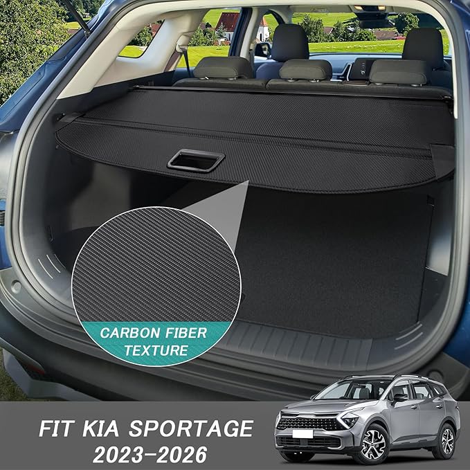 Cargo Cover for Kia Sportage 2023 2024 2025 2026 Accessories Retractable Trunk Cover Security Shielding Shade Cargo Luggage Cover Trunk Storage Privacy Protection (Carbon Fiber Texture)