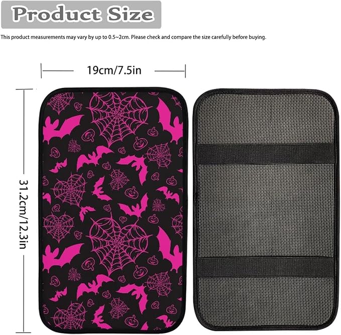 Dreaweet Purple Center Console Armrest Pad Cover Goth Car Accessories Interior Middle Console Cover Anti-Scratch Comfort Car Armrest Storage Box Mat,Love Heart Spider Web and Bats Decor