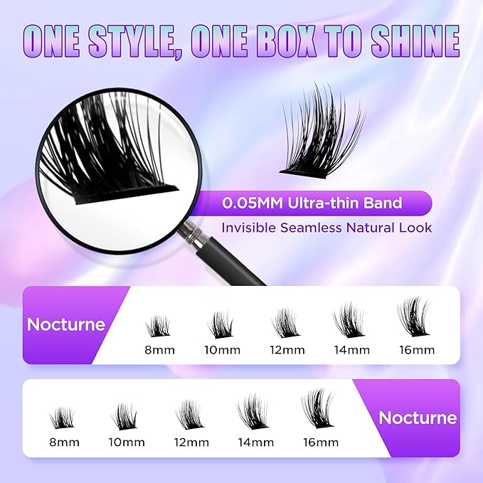Lash Extension Kit DIY Lash Clusters Kit Eyelash Extensions Individual Lashes Extensions with (Bond,Seal,Tweezers,Remover,168Pcs,Nocturne,8-16)