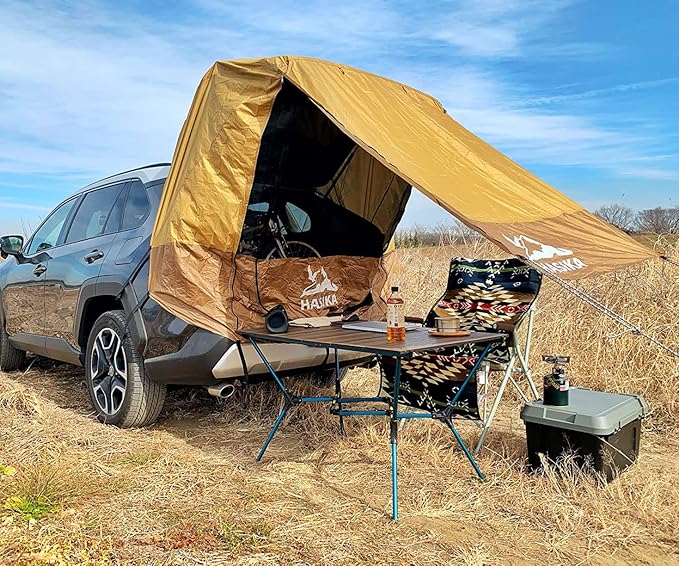 Hasika SUV Tailgate Tent - 2 Person Car Camping Awning, 3000mm Waterproof & UPF 50+ -Portable Hatchback Tent for Couples & Pet Owners, 2-Min Setup Road Trip Essentials Yellow