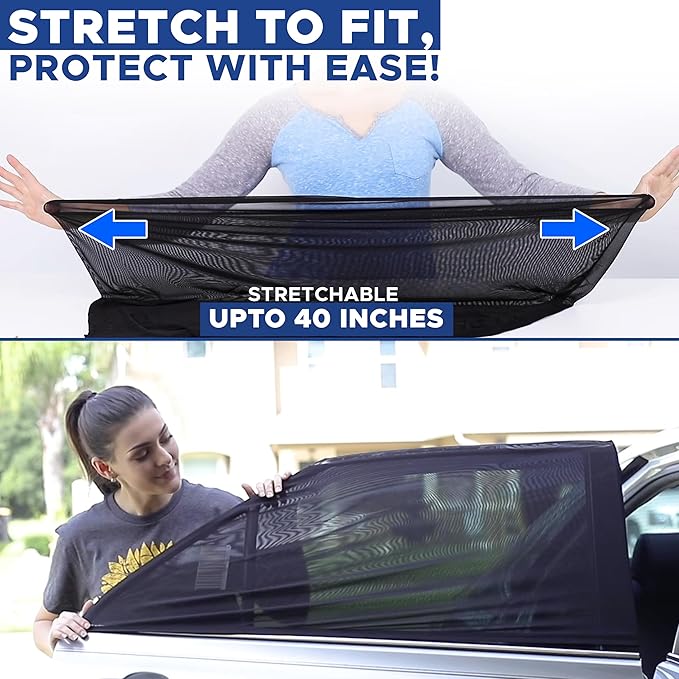EcoNour Car Rear Window Screens (2 Pack) | Stretchable & Breathable Car Side Window Sun Shades for Sun Protection | Breathable Window Shades for Privacy Blackout | (XXL 48"x26")