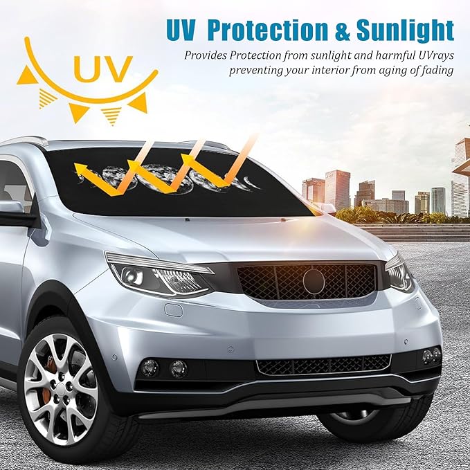 Moon Phases Car Windshield Sun Shade Foldable Sunshade Front Window Cover Sun Visor Protector Accessories (59x27.5 inches)