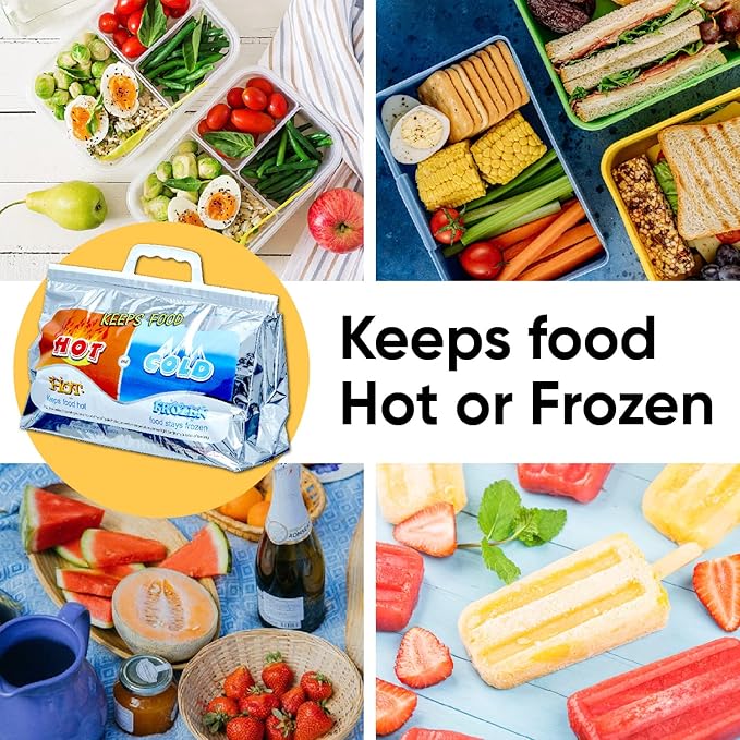 Superio Hot and Cold Insulated Bags for Food Delivery, Grocery Shopping Bags, Food Storage for Hot and Frozen Food for Travel, Disposable Cooler Bag, Reinforced Thermal Lunch Bag (5, 13"x5.5"x8.5")