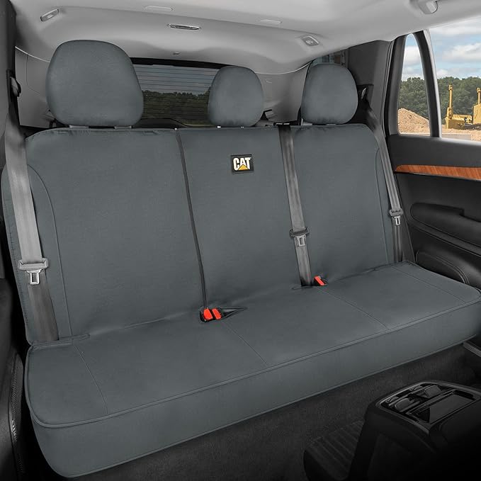 CAT Flexfit™ Gray Rear Seat Cover for Car, SUV, & Truck - Durable Canvas Material Back Car Seat Covers 60/40 Split Bench Protector - Back Seat Cover & Back Seat Protector Interior Accessories