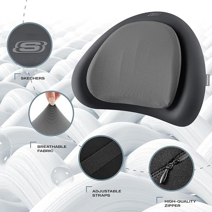 Skechers Lumbar Pillow Premium Memory Foam, Double-Layer-Office Chair Cushion for Tailbone Pain Relief,Butt Pillow for Office Chair,Car seat Cushion,Long Sitting Office Workers,and Car Drivers,Grey