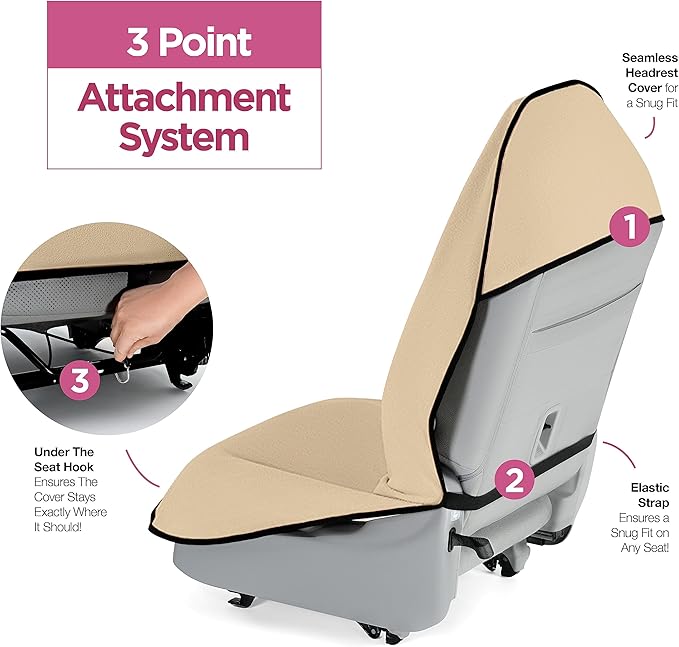 lebogner Waterproof Sweating Car Seat Cover for Post Gym Workout, Running, Swimming, Beach and Hiking, Universal Fit Anti-Slip Bucket Seat Protector for Cars, SUVs and Trucks, Machine Washable, Beige
