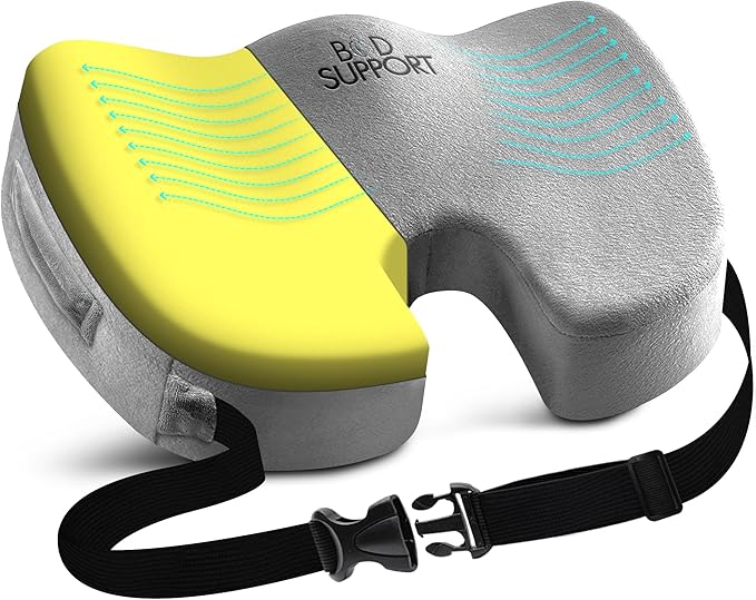 Seat Cushion with Straps - Seat Cushions for Office Chairs, Car Seat Cushion for Tailbone Pain Relief Cushion Design to Relieve Sciatica Coccyx Design from Prolonged Sitting (Grey)