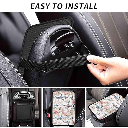 Sharks Sea Life with Pink Car Auto Armrest Cushion Cover Accessories Center Console Seat Box Pad Protector Universal Decoration for Most Vehicle SUV Truck