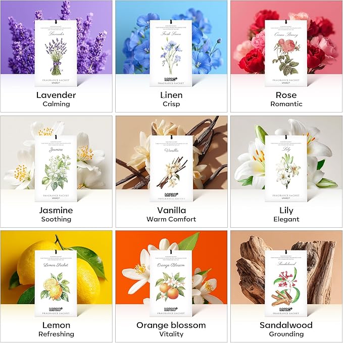 MYARO 12 Packs Vanilla Scented Sachets for Drawer and Closet, Long-Lasting Closet Sachet Bags Drawer Deodorizers Fresh Scents, Home Fragrance for Lover