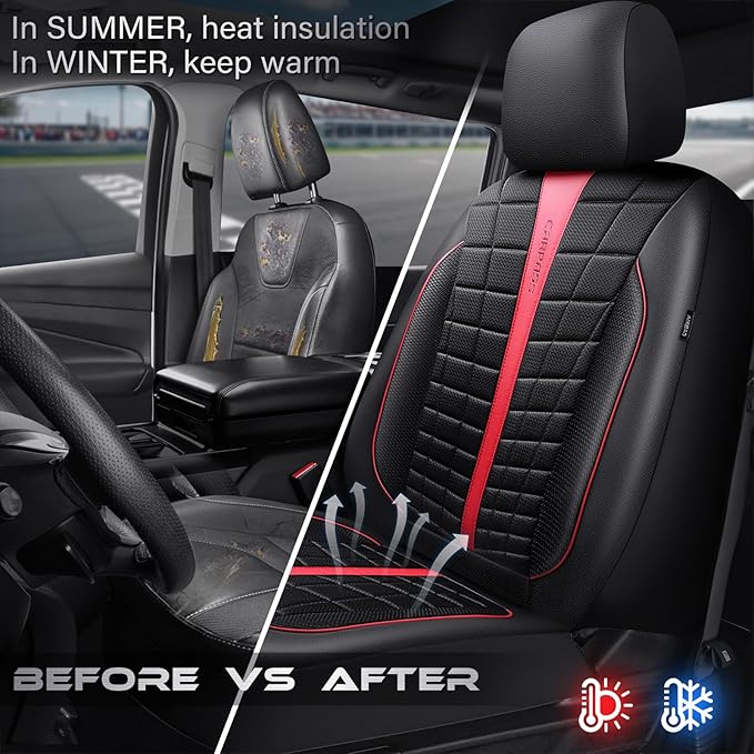 CAR PASS Leather Air Mesh Seat Covers for Cars, 3D Foam Leather Car Seat Cover Front Seats, Breathable Premium Mesh Leather Front Seat Covers, Universal Fit for Cars,Trucks,Sedan,SUV, Black Red