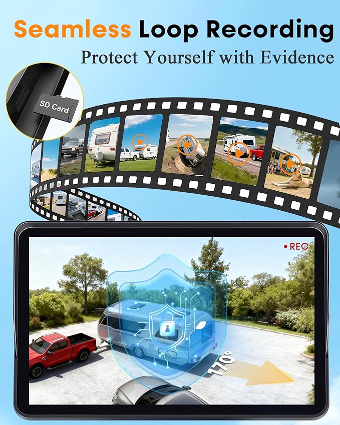 Pemacom Wireless Backup Camera for Towable-RV: Magnetic No Wiring Setup Long Distance Signal for Thor/Forest River Series RVs - 7.3" Recording Monitor HD 1080P Auto Sleep Solar RV Backup Camera