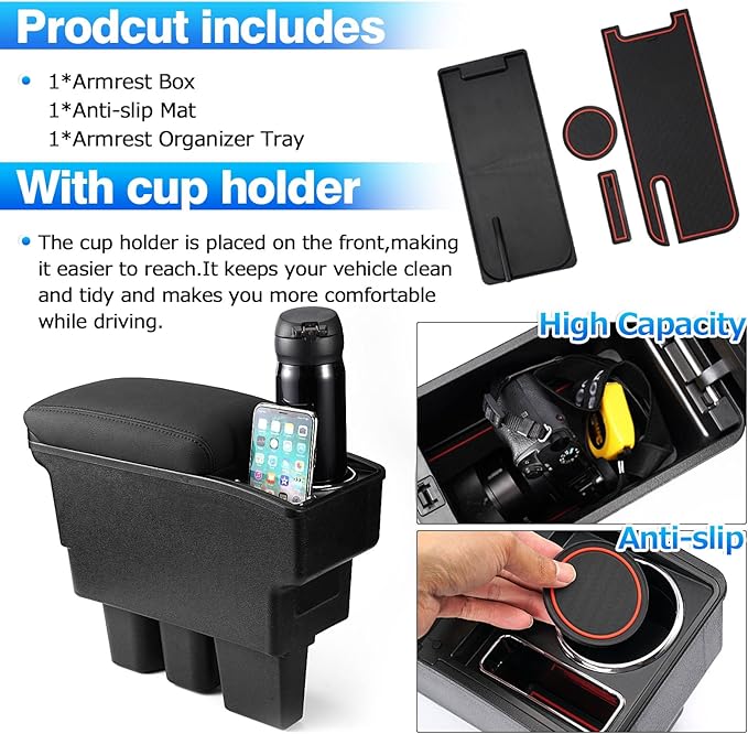 Autorder Center Console Storage Box for Suzuki Jimny JB64W/JB74W 2018-2025 Accessories Armrest Box Replacement with Cup Holder Insert