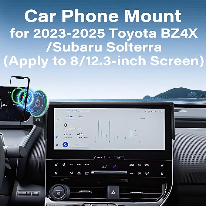 Car Phone Holder for 2023-2025 Toyota BZ4X / Subaru Solterra Accessories Apply to 8/12.3 Inch Touch Screen 15W Fast Wireless Charger Screen Fixed Clip Cell Phone Mount Hands-Free