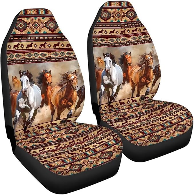 ELEQIN Aztec Horse Car Seat Covers Two Front Only for Car, Automotive Interior Covers, Airbag Compatible, Quick Setup Universal Fit Seat Covers for Car, Truck, SUV