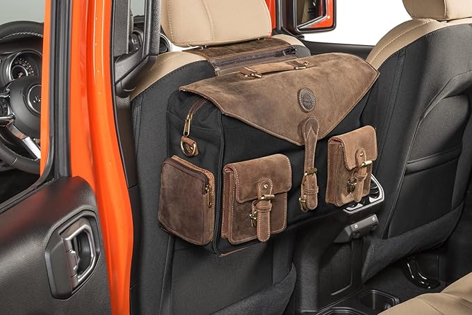Overland Outfitters Grab-N-Go Sherpa Seat Headrest Bag - Fits Jeep Wrangler 2007-2022 JL, JL & Gladiator JT - Multi-Use Storage Organizer Bag can Unzip & Carry Over The Shoulder or as Backpack, Black