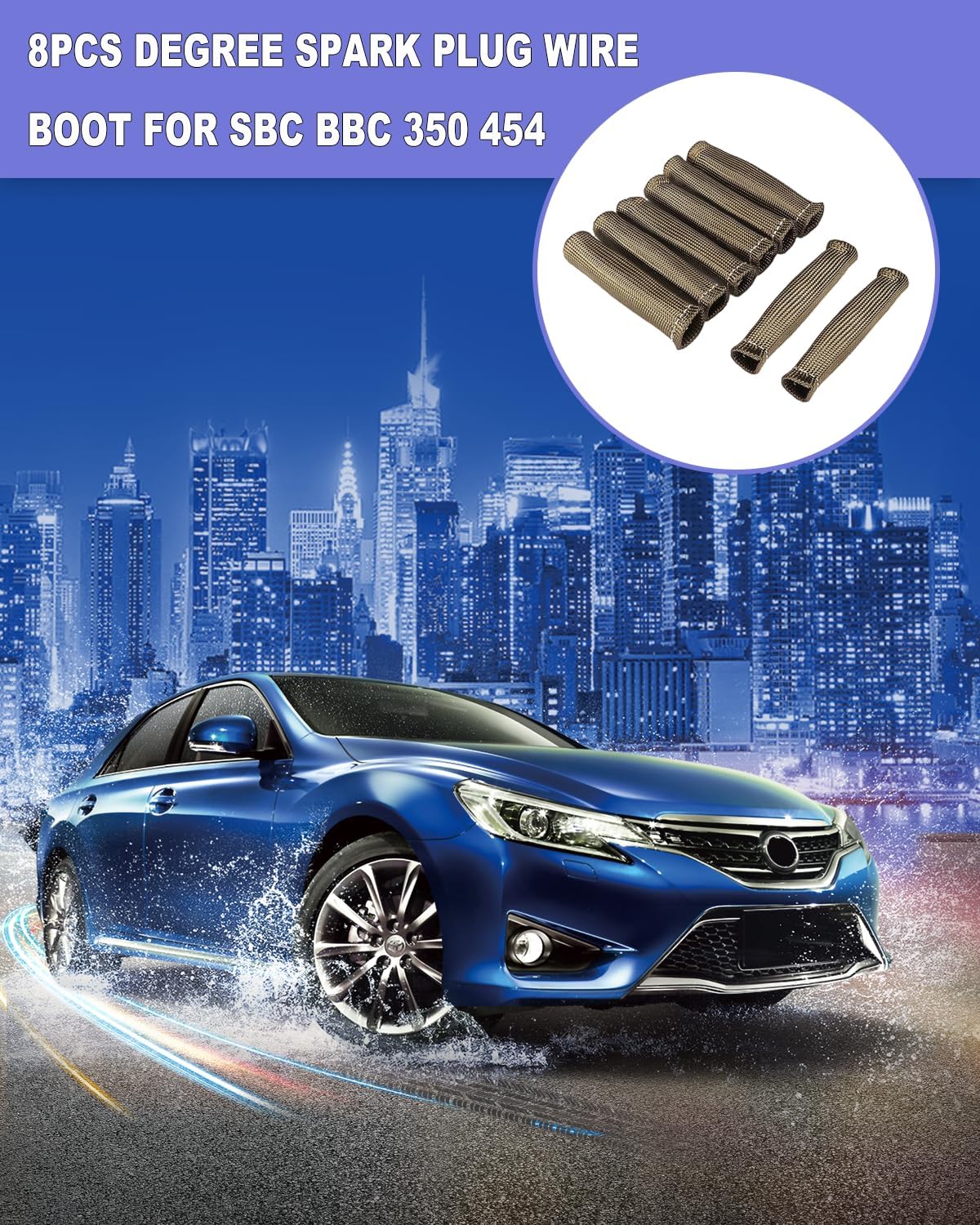 Spark Plug Wire Heat Shield - 8 PCS 2500° Spark Plug Heat Sleeve, 6 Inches Spark Plug Wire Boots Protector Protection Cover Replacement for LS1 / LS2 SBC BBC 350 454 Car Truck, Titanium