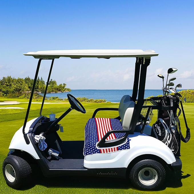 YOKYHOM American Flag Golf Cart Seat Covers for 2/4-Seater, Patriotic USA Seat Towel Blanket Keeps Seats Cool & Clean for Summer, Microfiber Fits EZGO, Club Car, Yamaha, 51"x31"