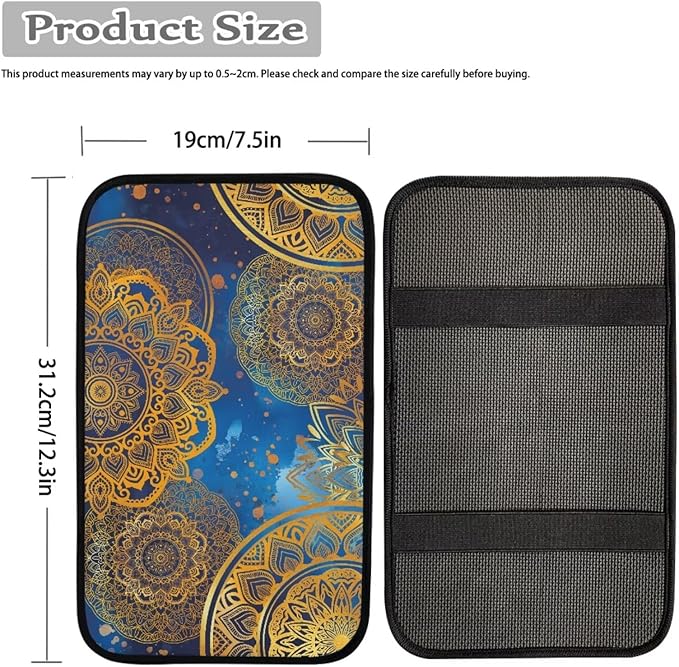 Dreaweet Mandala Print Center Console Armrest Pad Cover Boho Car Accessories Middle Console Cover Anti-Scratch Universal Car Armrest Storage Box Mat