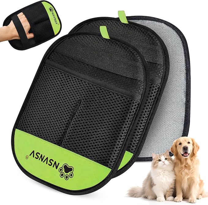2PCS Pet Hair Remover Gloves, Versatile Grooming Gloves for Washing, Pet Gadgets, Magic Brush Pet Hair Removal Tool, Deshedding, Grooming, Ease of Cleaning, Green