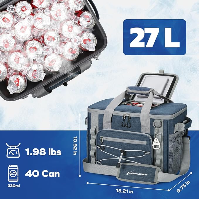 Maelstrom Soft Sided Cooler Bag, 30/40 Can Collapsible Insulated Ice Chest, Large Leakproof Portable Storage for Camping, Travel, Kayaking & Beach