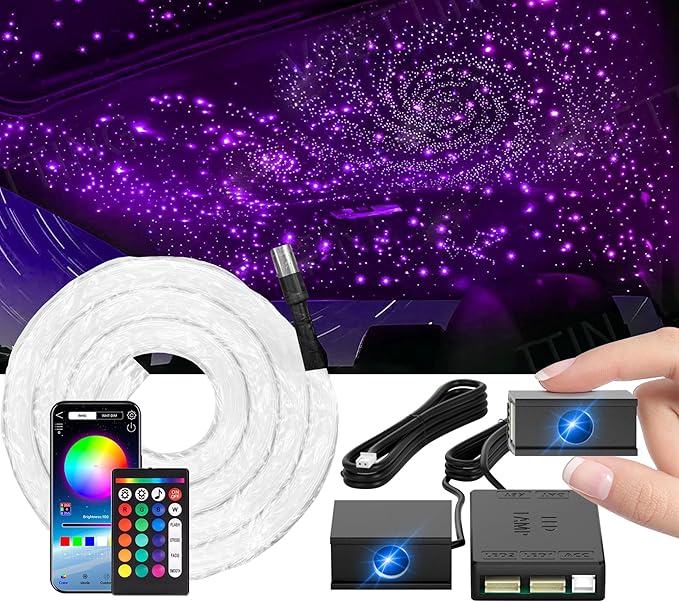 VASTFIRE Split Starlight Headliner Kit - 400pcs 0.02in 4.9ft Fiber Optic RGBW Star Lights for Car with 2 Light Heads 16W Engine Easy to Hide,Flexible Wiring,APP/Remote Control for Car Roof Ceiling
