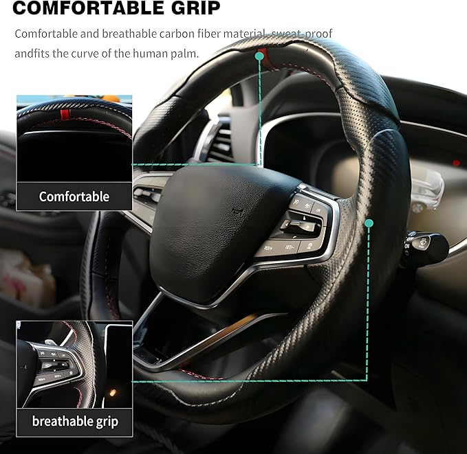 3 Pcs Carbon Fiber Car Steering Wheel Cover, Anti-Skid & Scratch-Proof,Segmented, Butterfly Thin Steering Wheel Cover Men/Women Universal Fit 14.5"-16" Wheel Covers for Cars/Truck/SUV