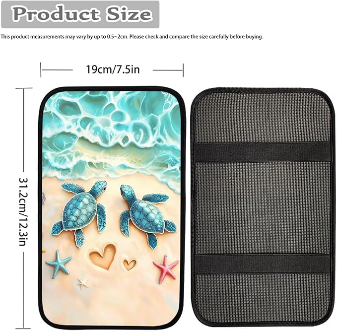 Suobstales Beach Turtle Starfish Heart Print Car Armrest Pad Soft Center Console Arm Rest Protector Cover Universal Car Interior Accessories Decoration