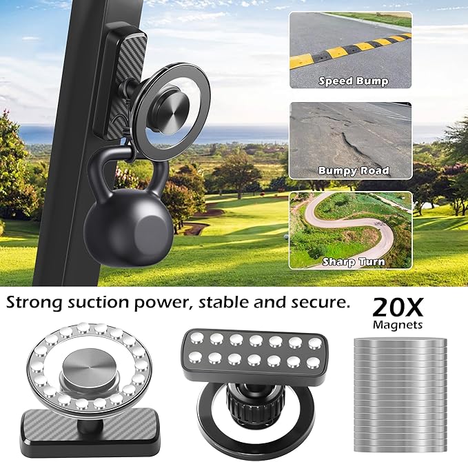 Magnetic Golf Cart Phone Holder Pro – 360° Rotatable Phone Mount with Heavy-Duty Magnetic Grip, Universal Golf Swing Recording Stand, Fits for EZGO/Club Car/Yamaha, Best Golf Gift for Men