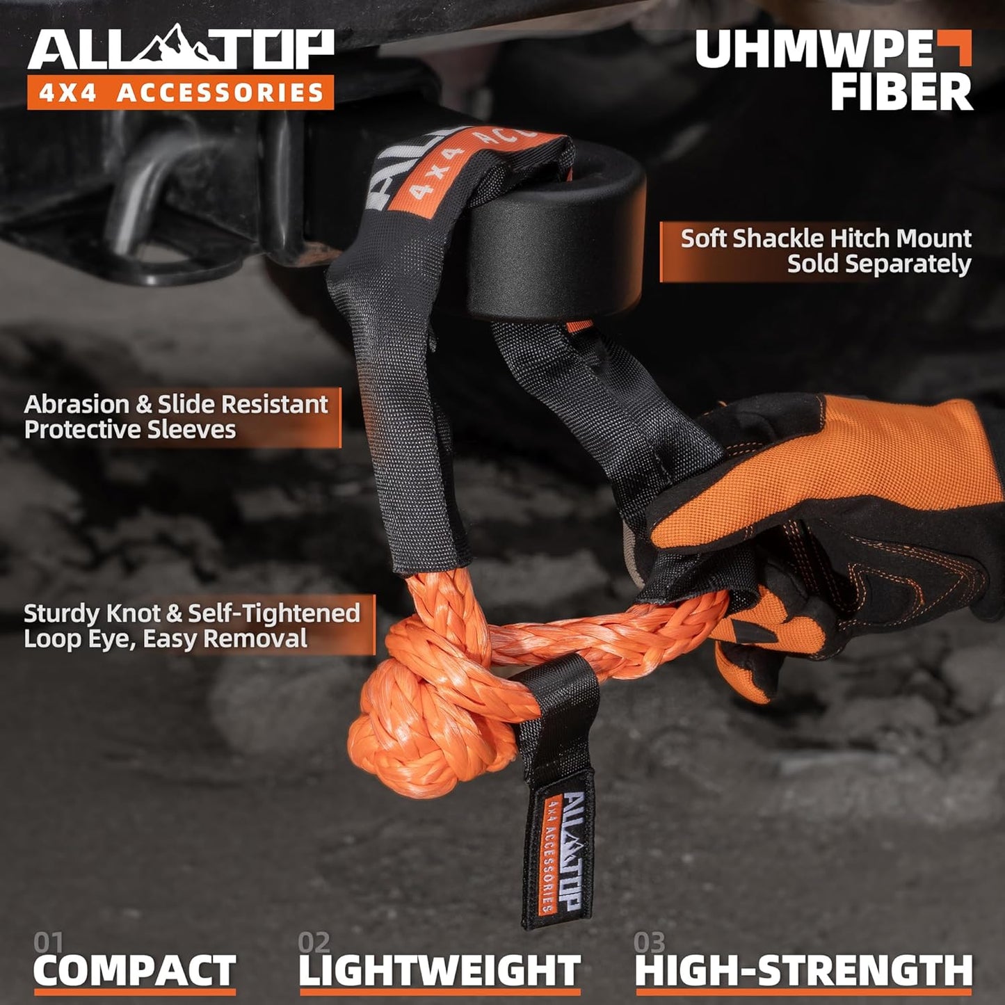 ALL-TOP Synthetic Soft Shackle Rope 1/2in x 22in (48300Lbs Max Break) UHMWPE Recovery Tow Shackles for Offroad 4x4 Vehicles, 2 PCS