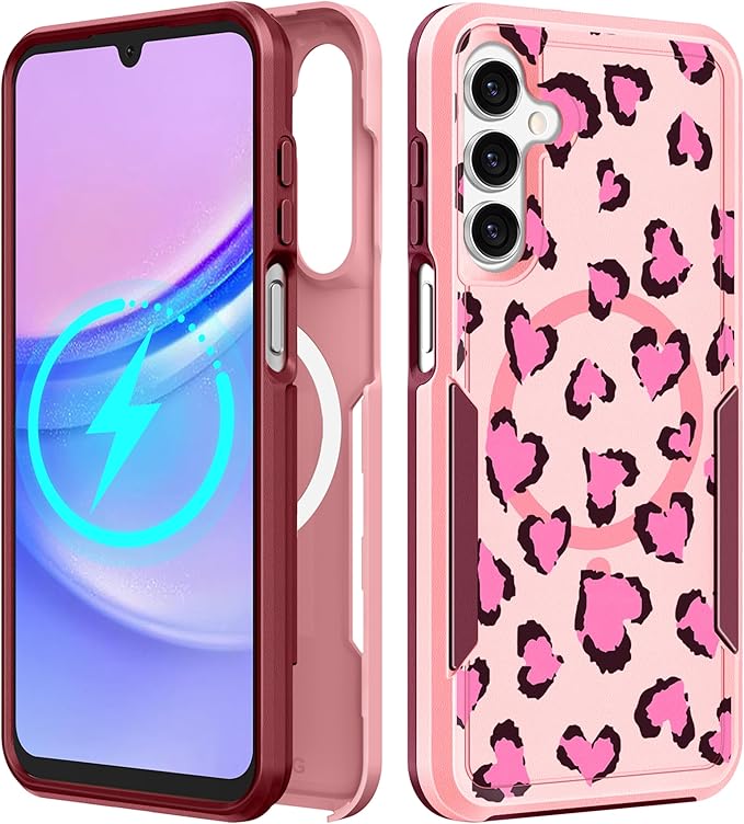 for Samsung Galaxy A14 5G Phone Case - Compatible with MagSafe Women Girls Cute Magnetic Protective Cover Fun Unique Girly Leopard Heavy Duty Shockproof Design for Samsung Galaxy A14 5G Cases
