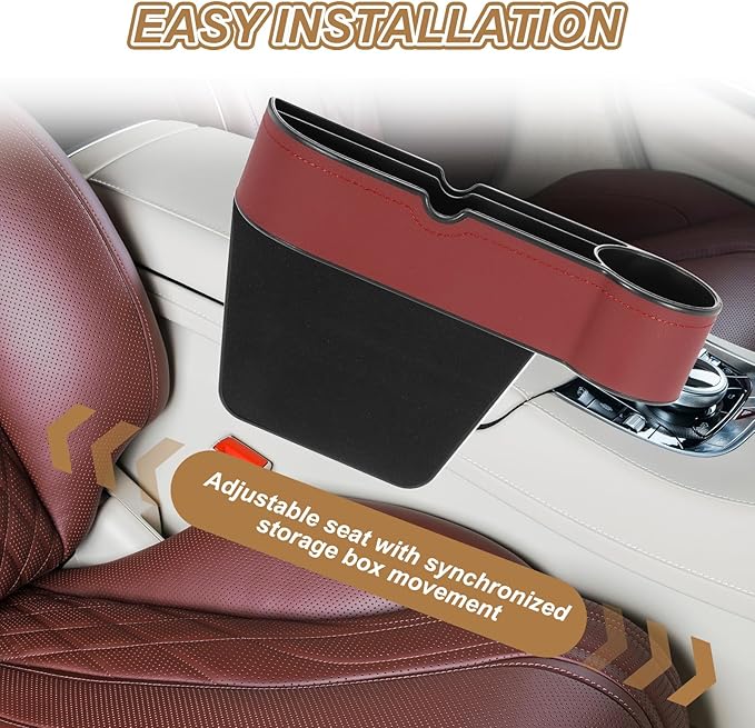 HARFINGTON Car Seat Gap Filler Organizer 10.6 x 7.1 x 2.8 Inch ABS+Leather Universal Car Organizer Storage Box Between Seat and Console (Right) with Cup Holders for Phone Keys, Beige