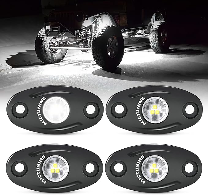 MICTUNING 4 Pods Pure White Rock Lights Kit - IP68 Waterproof, with Wiring Harness - Ultimate Underglow for Car, Truck, ATV, UTV, SUV, Off-Road, Golf Cart & Boat