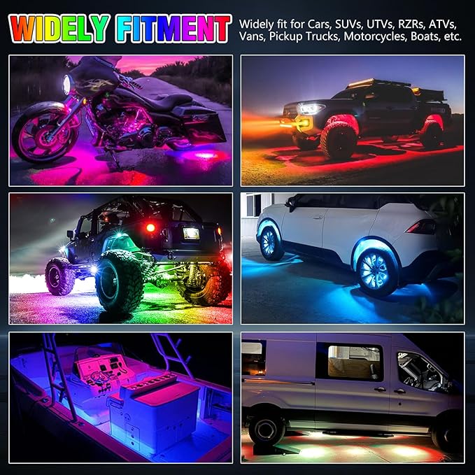LED Rock Lights for Trucks 12pods, 212-Modes, Music Mode, Adjust Brightness & Speed RGB Rock Light for Jeep Trucks ATV UTV Offroad