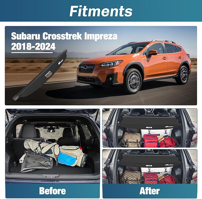 Nilight Trunk Cargo Cover for Subaru Crosstrek Impreza 2023 2024 2025, Retractable Security Shade Rear Cargo Cover, with Trunk Storage Net, 1-Pack