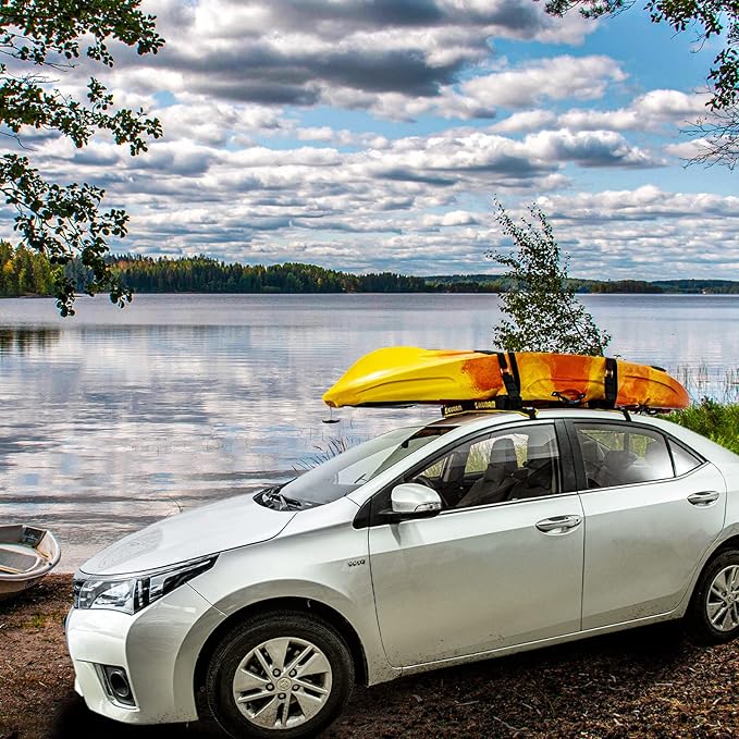 IKURAM Surfboard Car Roof Rack Pads, Universal Soft Roof Rack Carrier for Kayak Paddle Board SUP Canoe Ladder with 6 Heavy Duty Tie-Down Straps, Storage Bag