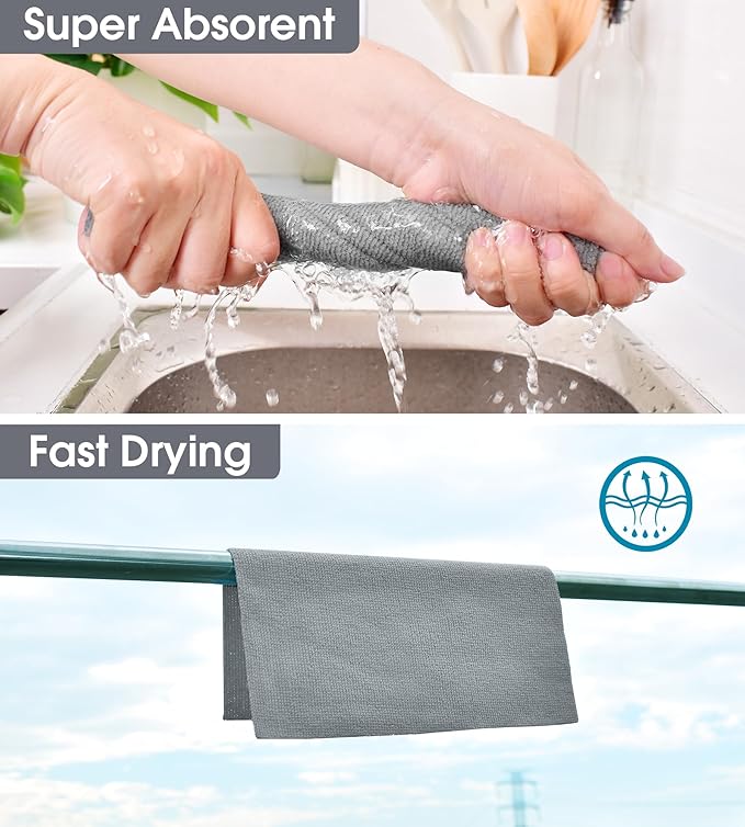 KitchLife Microfiber Cleaning Cloth Roll - Tear-Away Reusable Microfiber Paper Towels, Lint-Free, Washable, 20 Sheets for Kitchen, Car, Dishes, and Sensitive Surfaces (Grey)