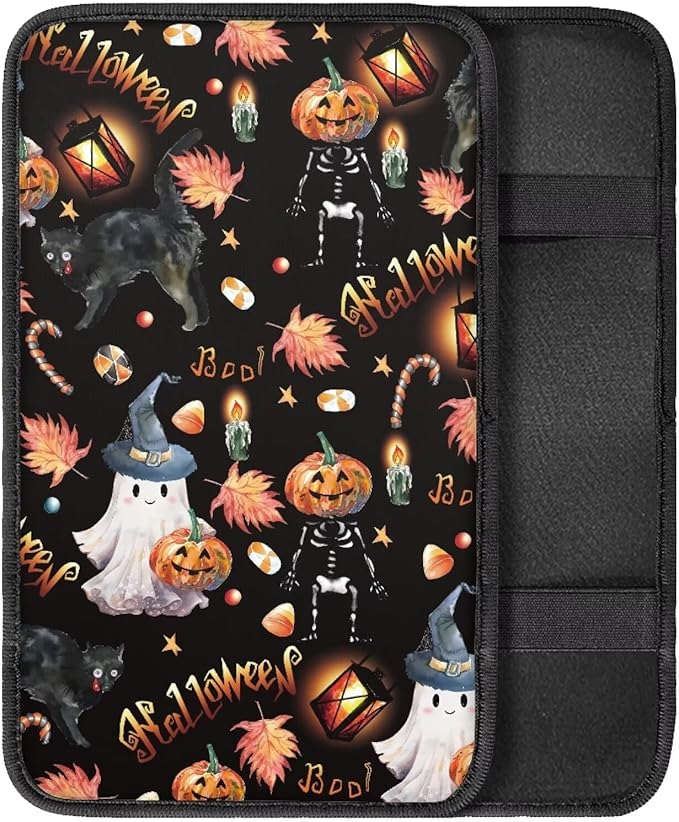 Car Armrest Cushion Pads Halloween Spooky Pumpkins Arm Rest Protector Auto Middle Console Covers Non Slip Universal Fit for Truck Auto SUV Car Accessories